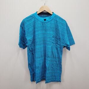 VTG 90s Boxy Fit Pocket Tee T-Shirt Mens L V-Notch Aztec Print Teal